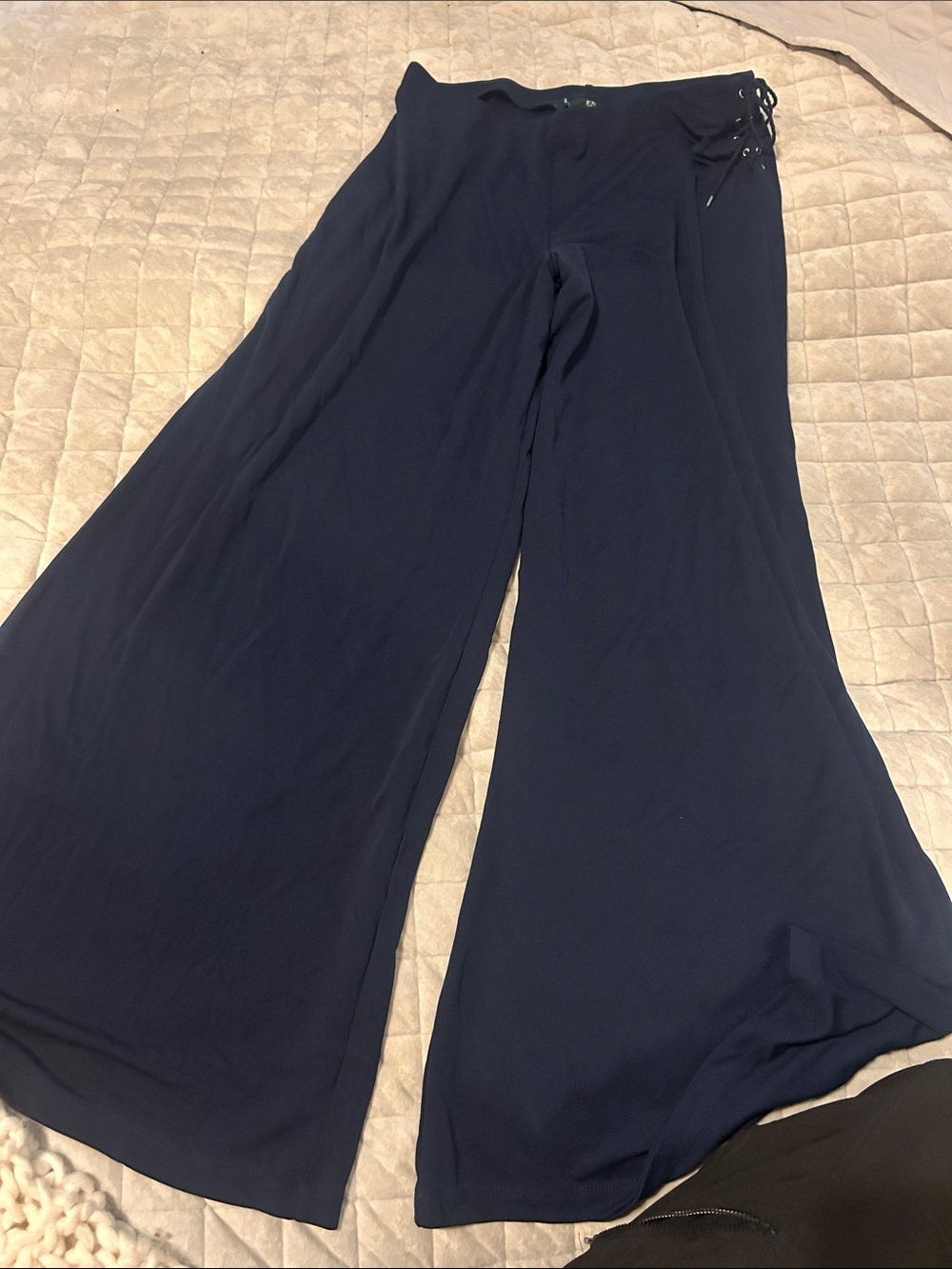 Lauren Ralph Lauren Navy Wide-Leg Lace-Up Waist Palazzo Pants